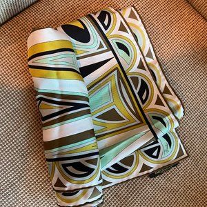 Emilio Pucci 34x34 Square Silk Scarf Green / Tan - Excellent Condition